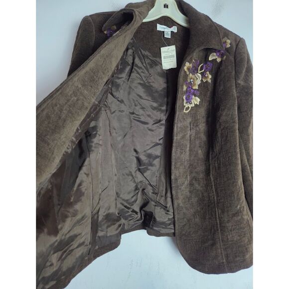 NWT Coldwater Creek Brown w/Purple Floral Embroidery Corduroy Jacket sz 12 - Picture 6 of 9